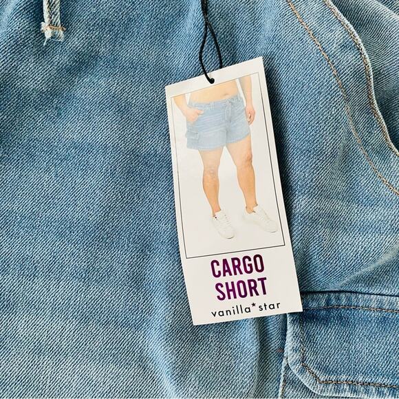 Vanilla Star | Cargo Short Drawstring Waist Side Pockets Light Wash NWT 3X - Picture 10 of 10